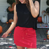 Red ribbed skort
