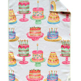 Crae Make A Wish microfiber hand towel, 17x27 in, white with colorful birthday cakes and candles.