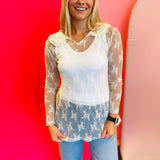 Ivory Lace Collar Mesh Top