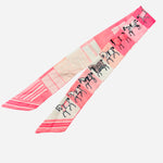 Blush pink & hot pink double sided thin scarf tie with horses and geometric stripes