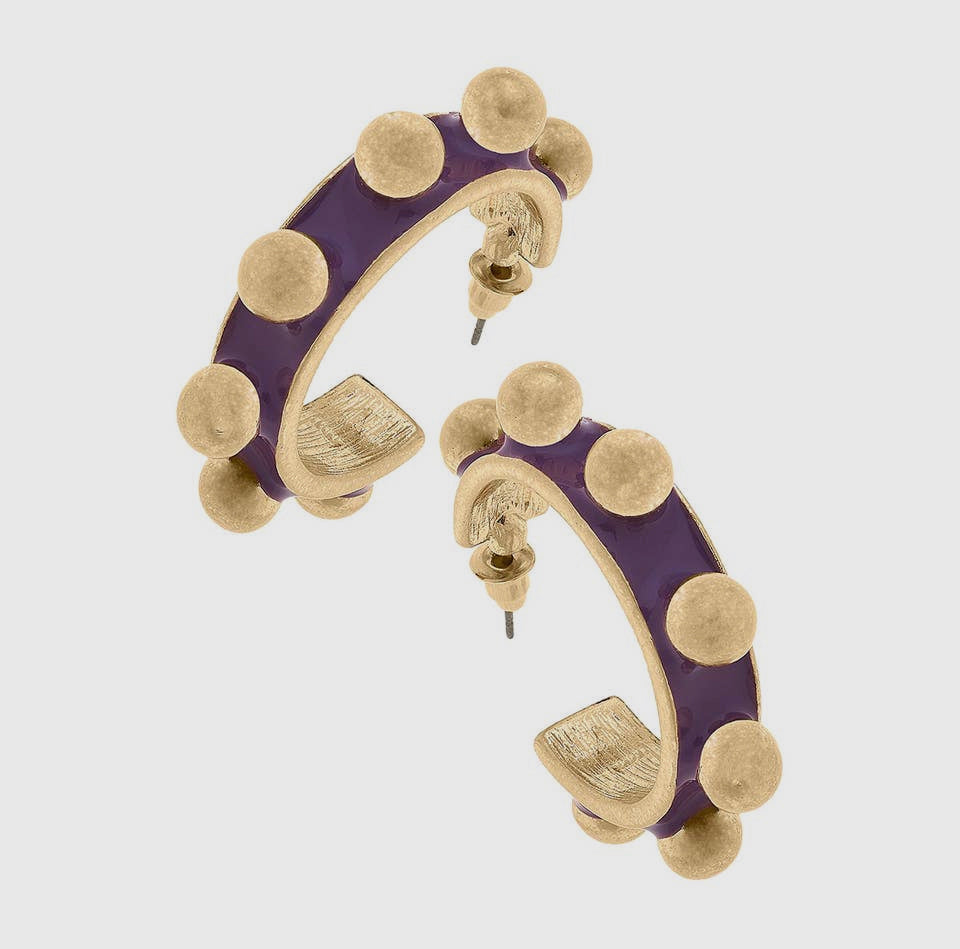 Jenna Chunky Studded Hoop Earrings - Purple