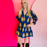 Navy Floral Detailed Dress