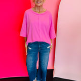 Candy Pink Ribbed Boat Neck Top