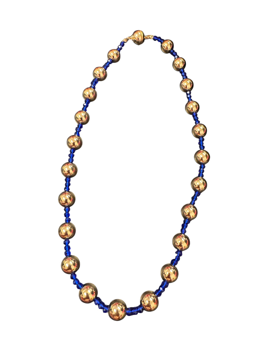 Gold & Blue Beaded Necklace (Water Resistant)