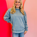 Blue Grey Acid Wash Fleece Sweatshirt