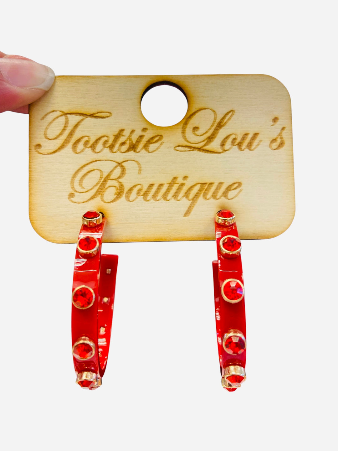 Red Rhinestone Hoop Earrings