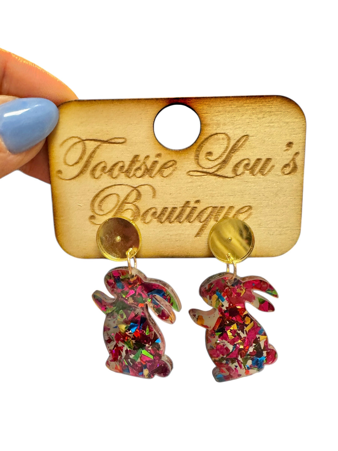 Fuchsia Glitter Flecked Bunny Earrings