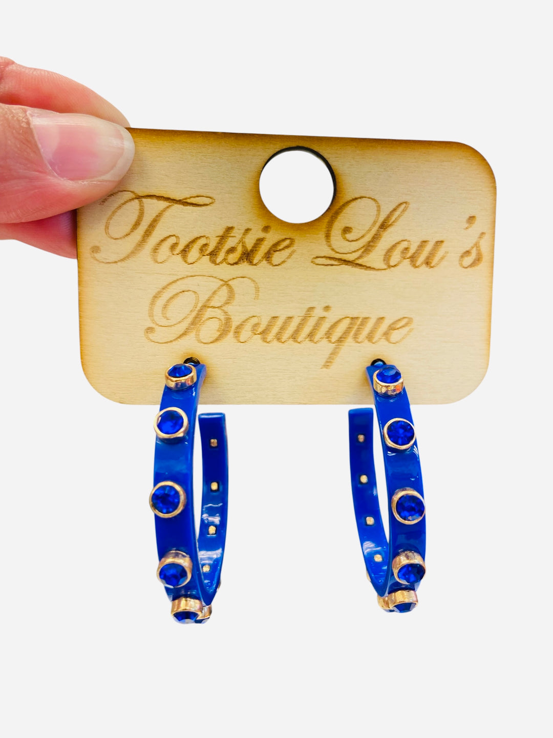 Royal Blue Rhinestone Hoop Earrings