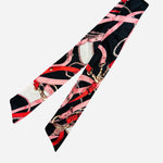 Black & pink print thin scarf tie