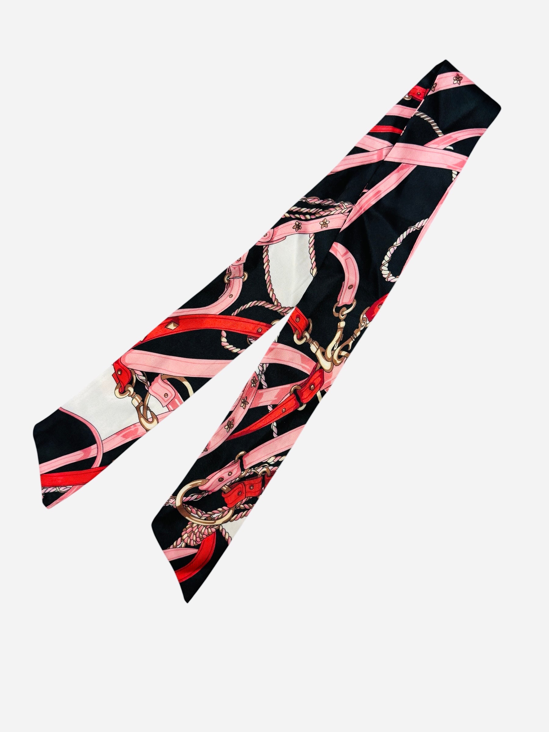 Black & pink print thin scarf tie
