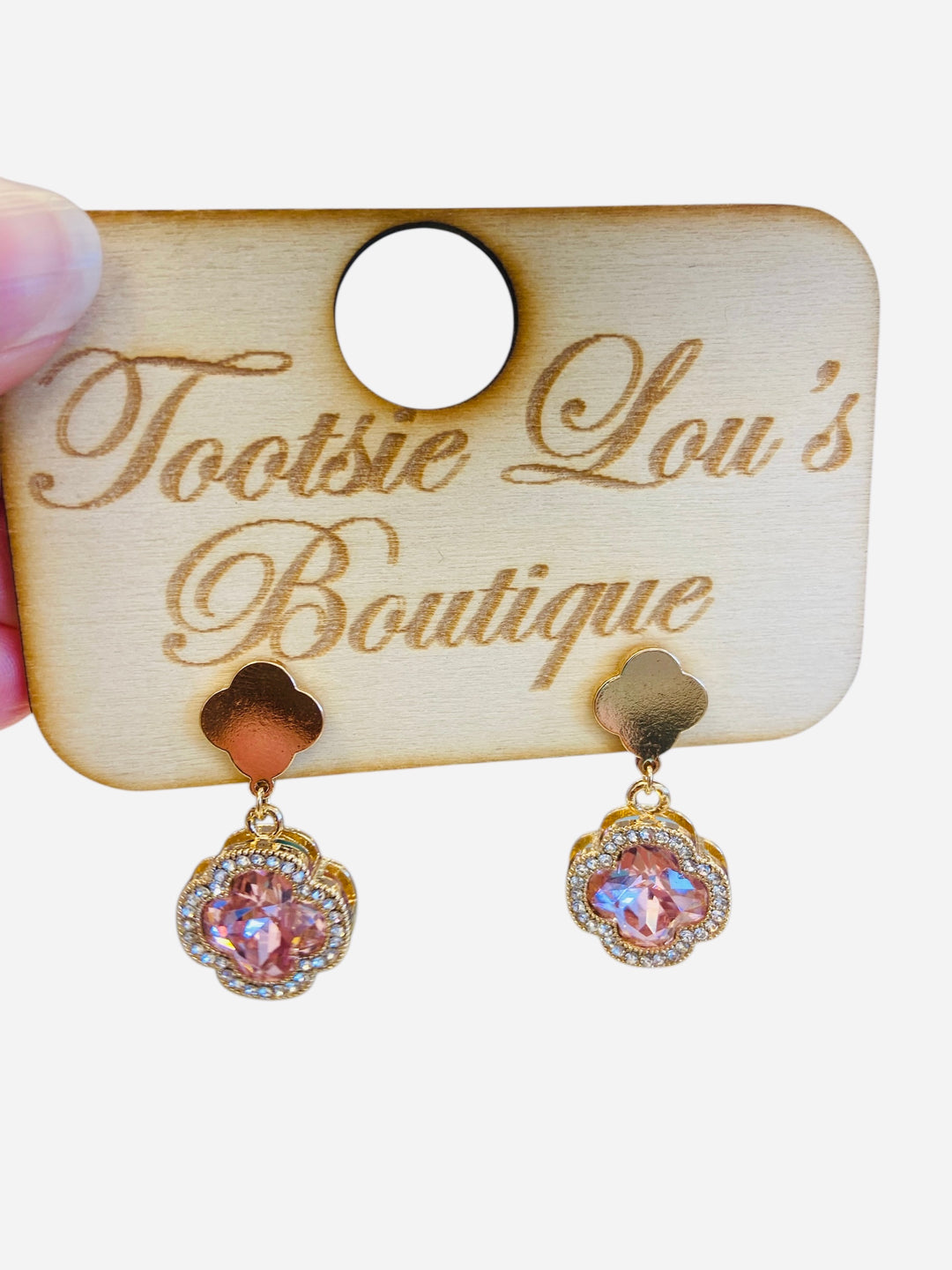 Clover Pink Crystal Earrings