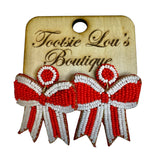 Red Beaded Bow Earrings