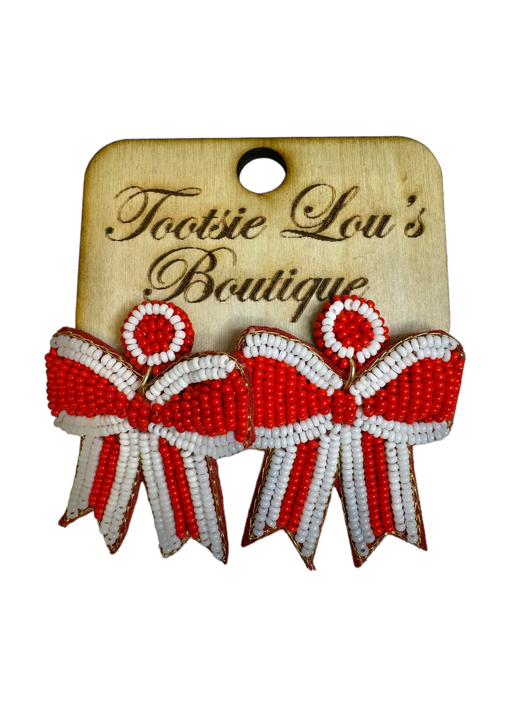 Red Beaded Bow Earrings