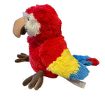 Colorful 13-inch Parrot Warmies plush, weighted and scented with French lavender, designed to be microwaved for warmth or chilled for cooling relief.