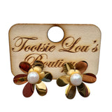 Gold Pearl Flower Earrings