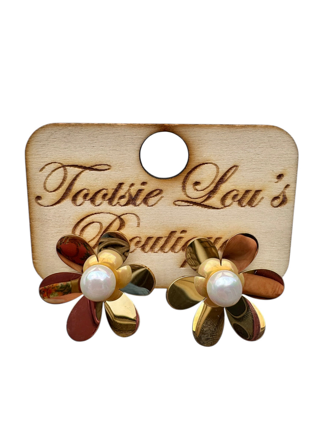 Gold Pearl Flower Earrings
