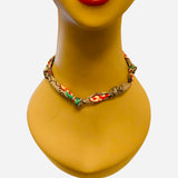 Brown and red designer silk scarf necklace