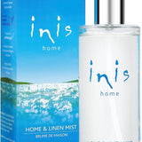 The 3.3 oz Inis Home & Linen Mist in its elegant, clear glass spray bottle.
