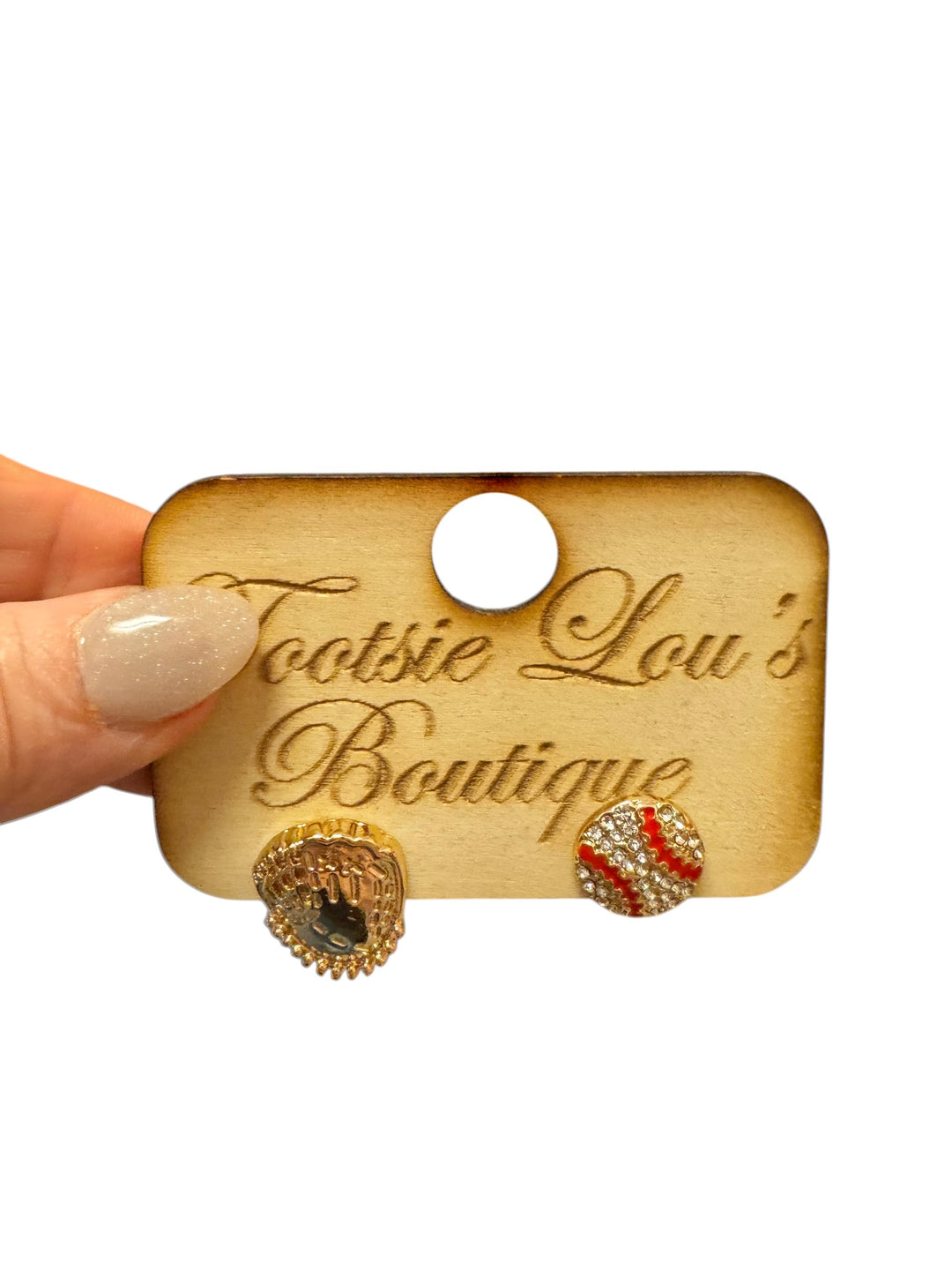 Gold Mitt & Rhinestone Baseball Studs