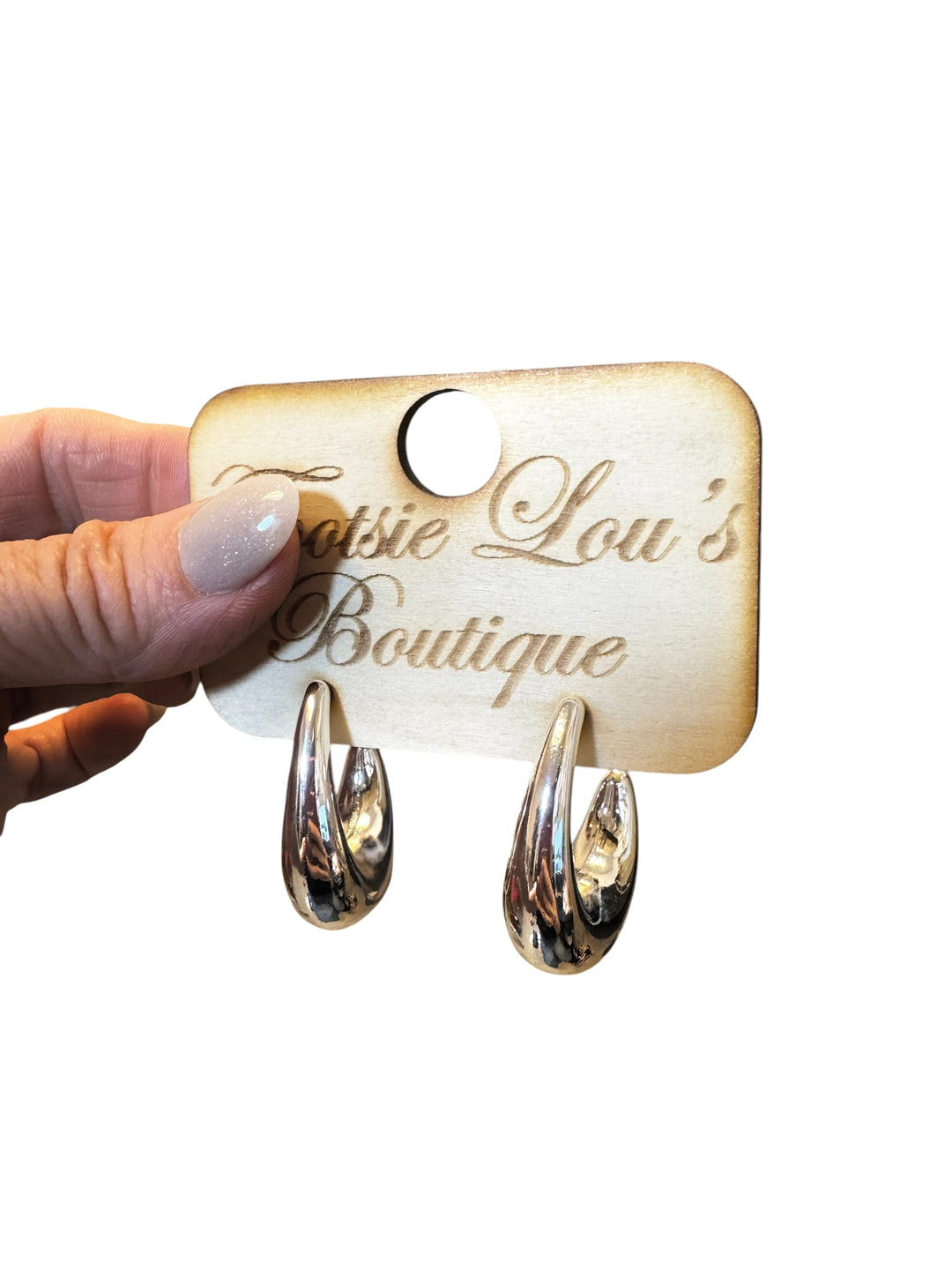 Silver Chunky Teardrop Earrings (Water Resistant)