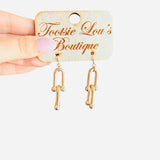 Gold linked earrings with interlocking chain design, water-resistant and lightweight for everyday wear.