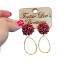 Maroon Beaded Cluster Dangles