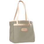 Alamo Heights Tote in tan coated canvas with natural leather trim and black lining.