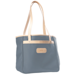 Alamo Heights Tote in slate coated canvas with natural leather trim and black lining.