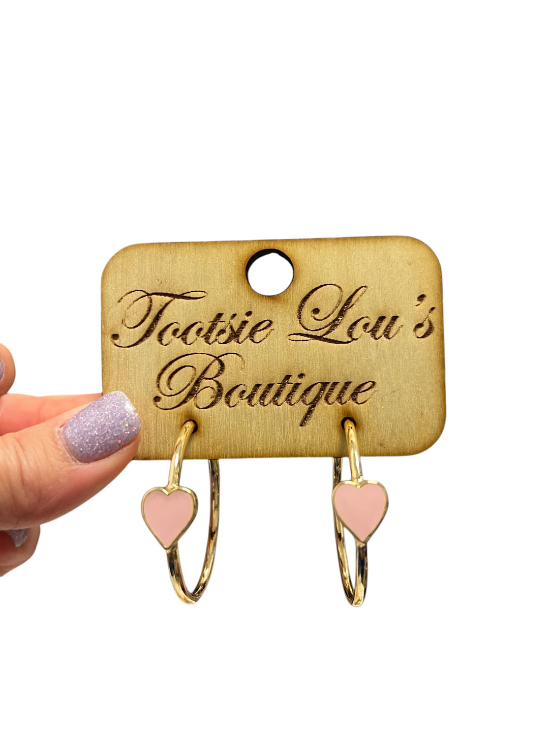 Gold Hoops with Pink Heart
