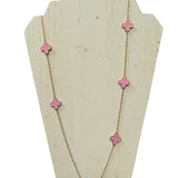 Pink Clover Enamel Necklace