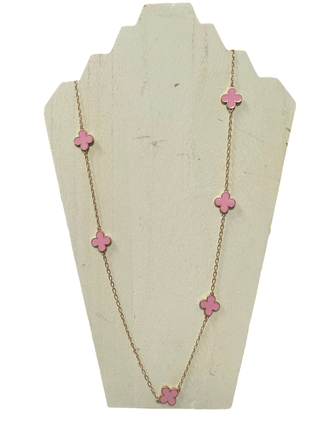 Pink Clover Enamel Necklace