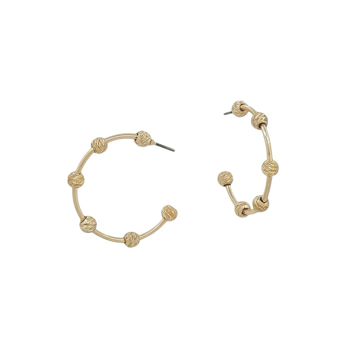 Gold Bar & Ball Hoop Earrings (Water Resistant)
