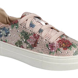 rhinestone floral tie sneakers in blush pink color