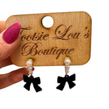 Pearl & Black Bow Earrings