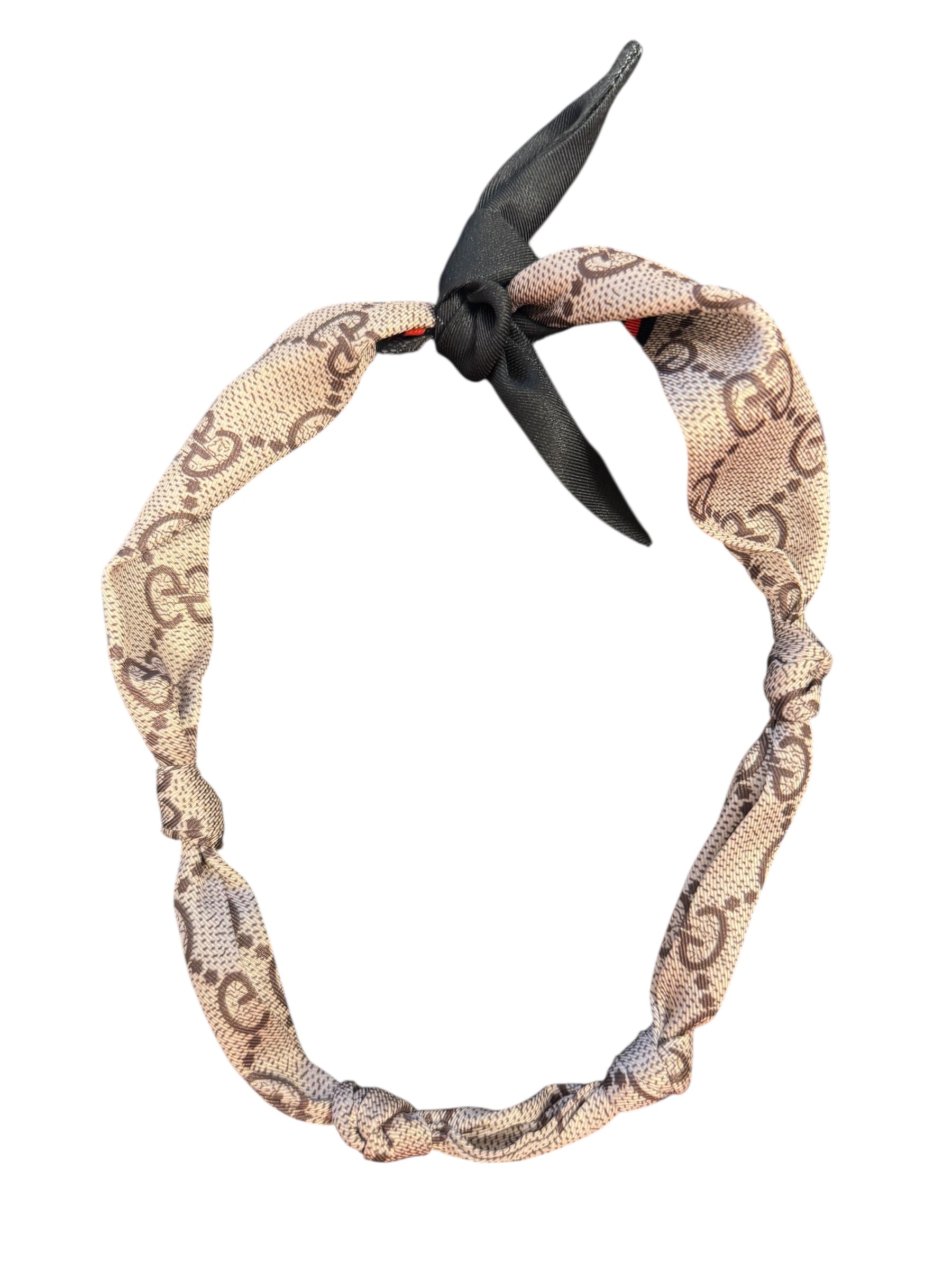 Brown and black designer knotted silk scarf