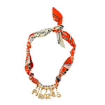 Black and orange Pirates game day scarf necklace with bold bubble letters
