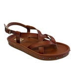 Cognac strappy studded sandals with adjustable vegan leather straps.
