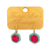 Turquoise & Hot Pink Rhinestone Earrings
