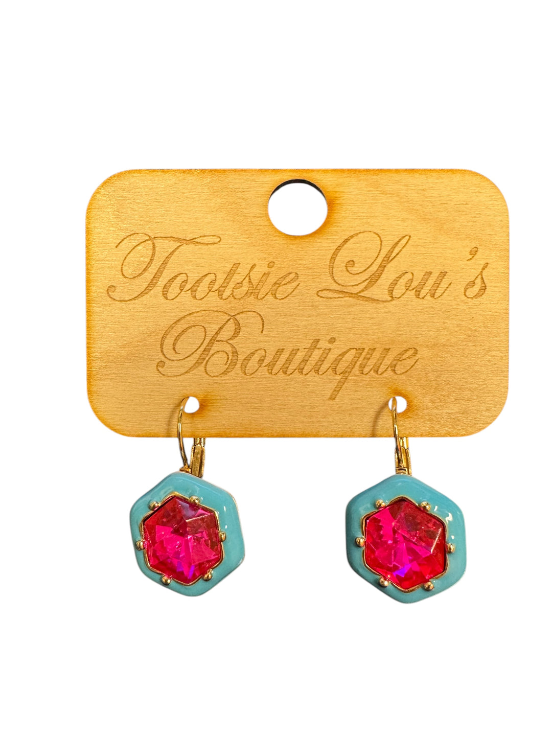 Turquoise & Hot Pink Rhinestone Earrings