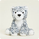 Snow Leopard Warmies® microwavable plush, lavender-scented, weighted for comfort, freezer safe, safe for all ages.