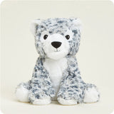 Snow Leopard Warmies® microwavable plush, lavender-scented, weighted for comfort, freezer safe, safe for all ages.