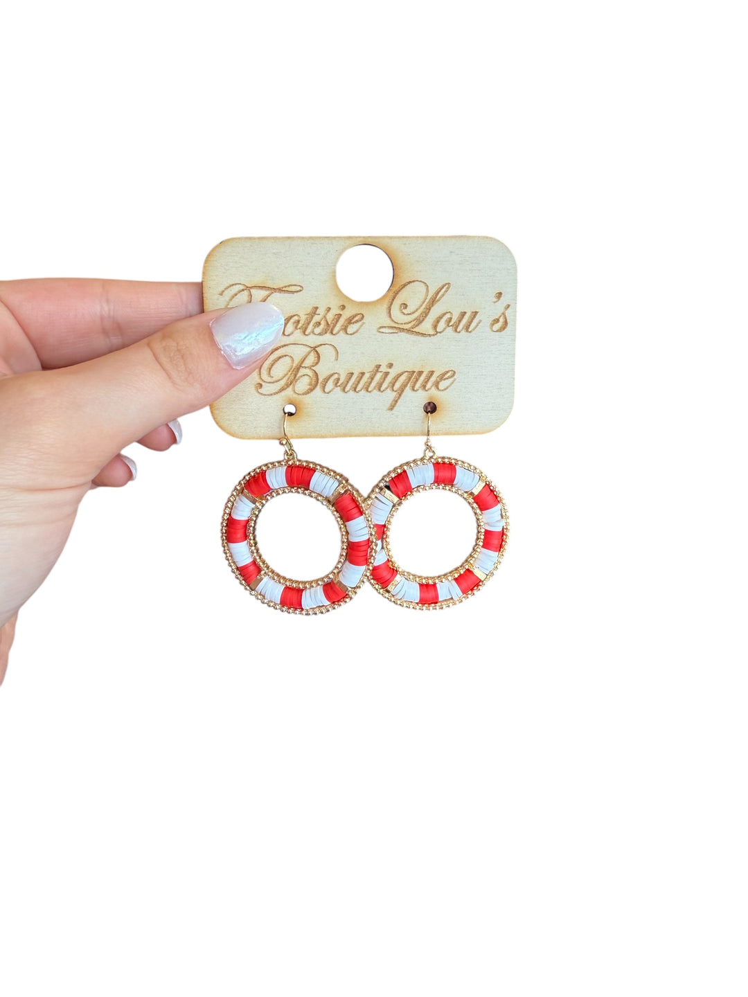 Red Stripe Circle Earring