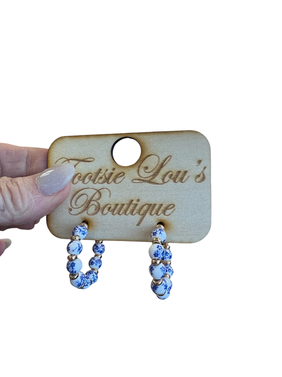 Blue Chinoiserie Hoop Earrings