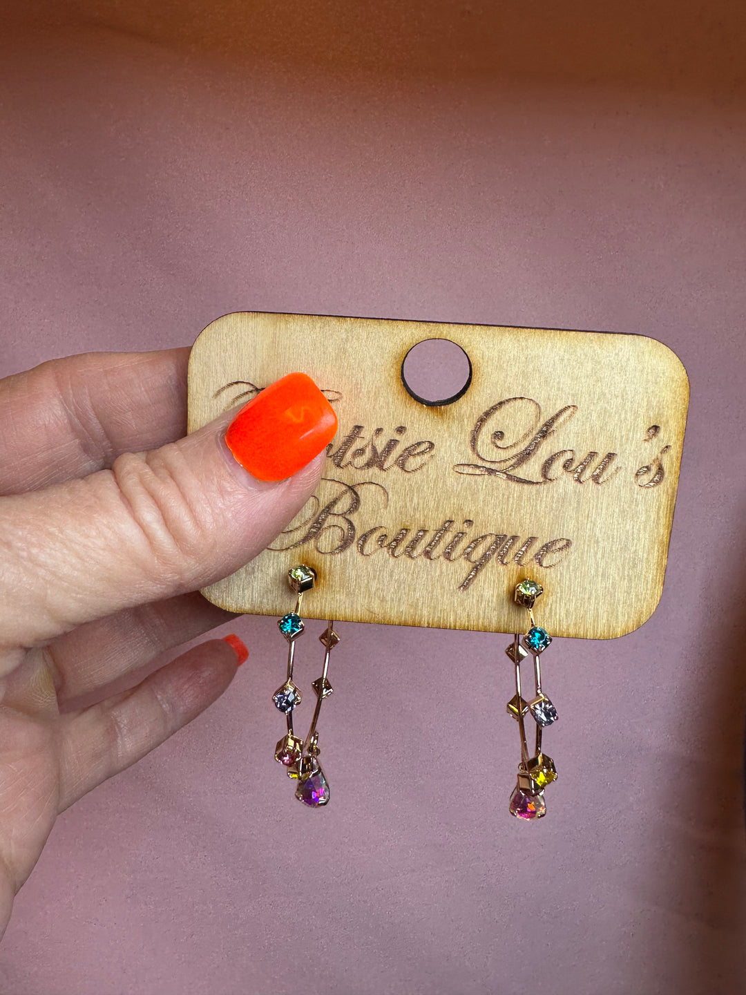 Colorful Rhinestone Hoop & Drop Earrings