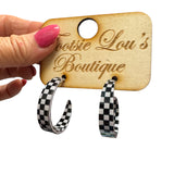 Black & White Checkered Hoop Earrings