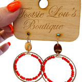 Red Beaded Double Hoop Earrings