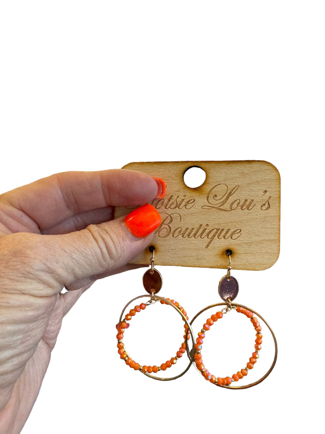 Orange Beaded Double Hoop Earrings