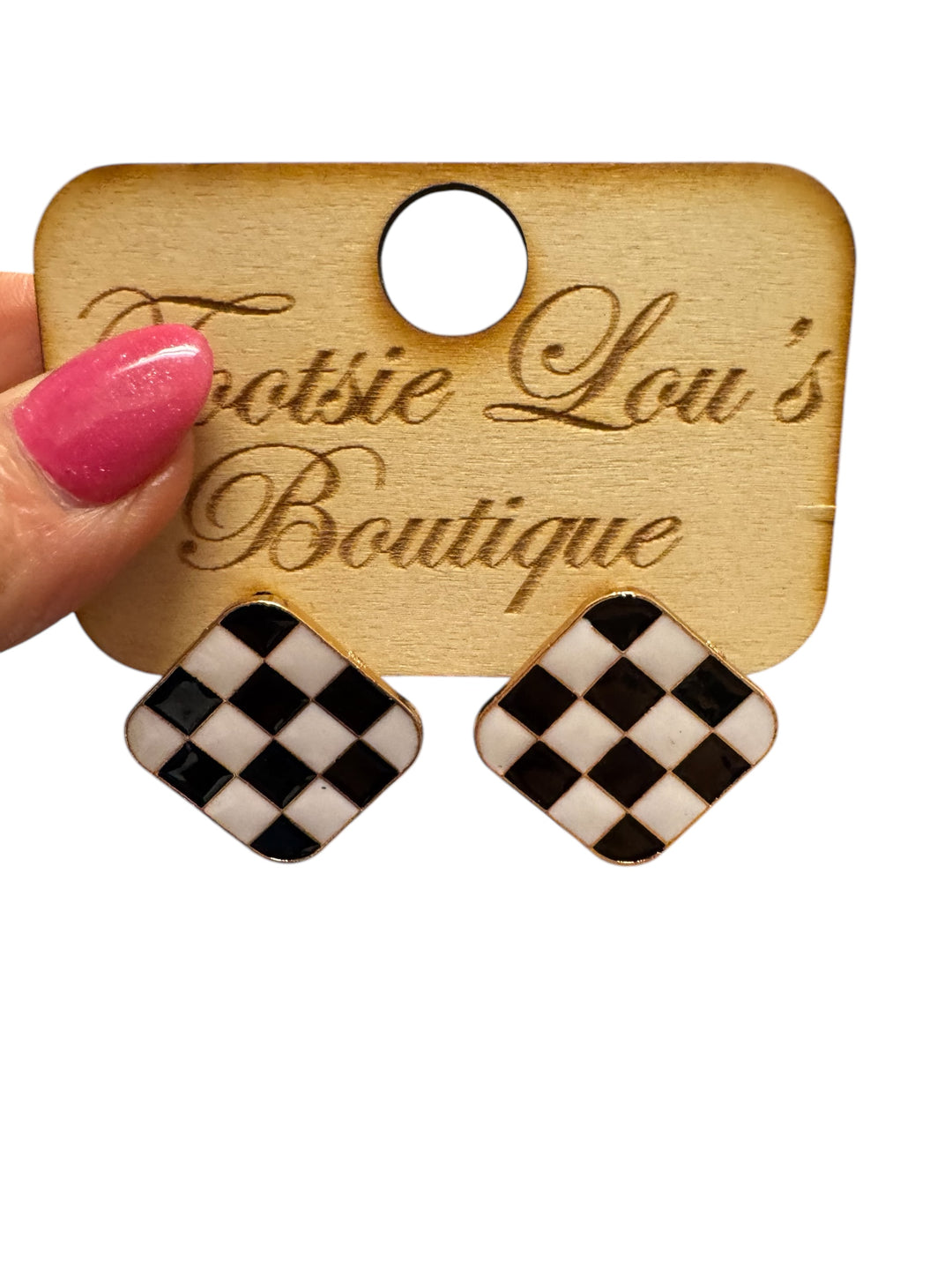 Black & White Checkered Stud Earrings
