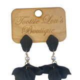 Black Flower & Pearl Earrings