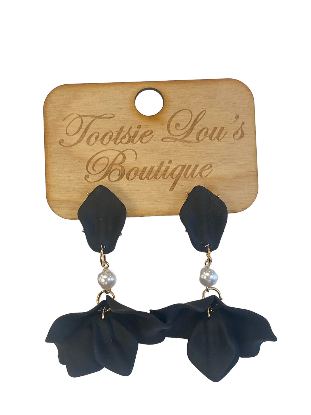 Black Flower & Pearl Earrings